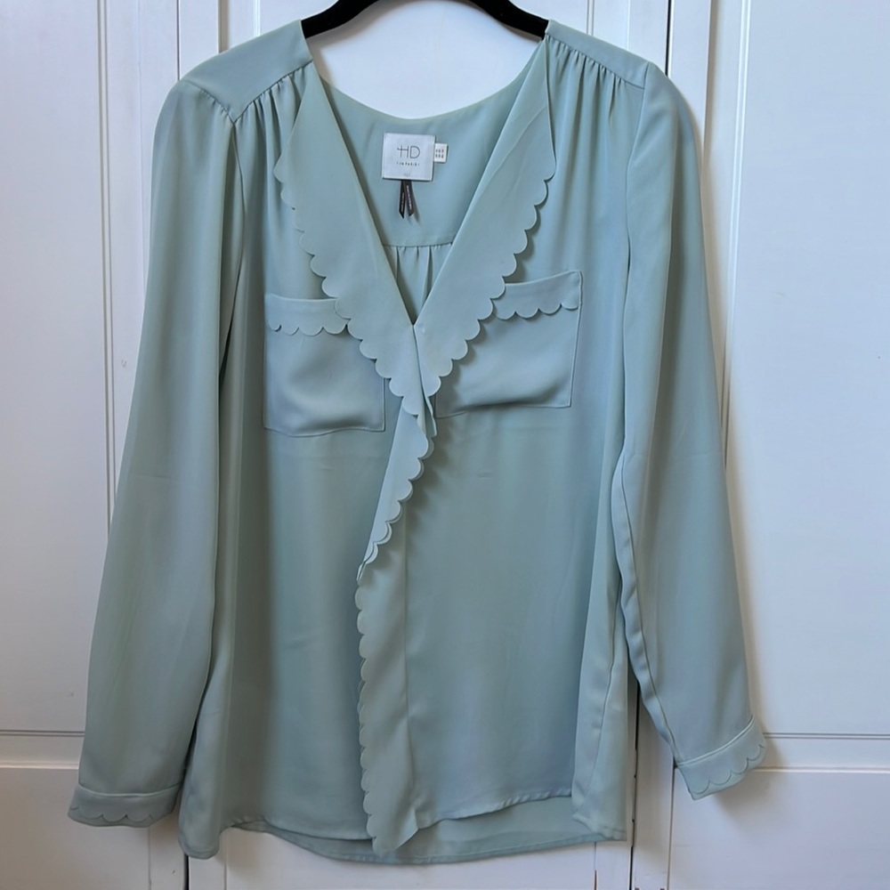 Anthropologie HD in Paris Scalloped mint green blouse